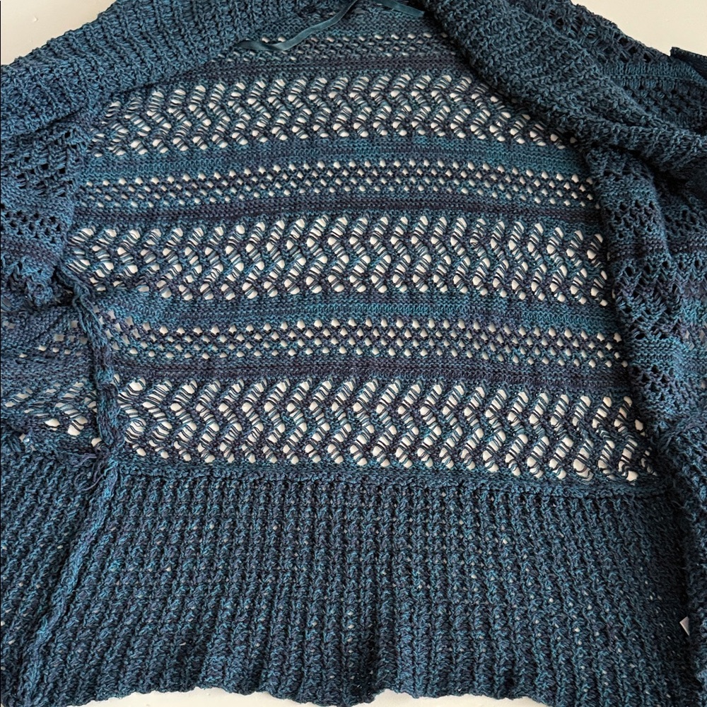APT 9 Navy Open-Knit Short Sleeve Sweater Women’s Size Medium - Picture 6 of 11